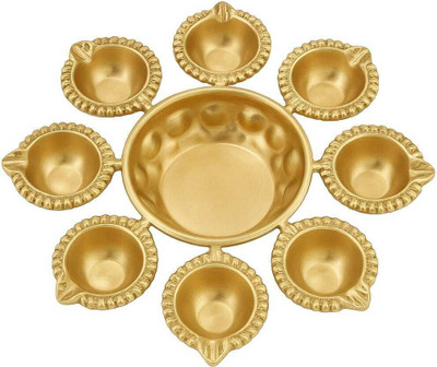 ArteVatika 10 IN 1 URLI DIYA For Pooja Urli Diya for Diwali Decoration Items for Home Decor Brass Table Diya(Height: 8 inch)