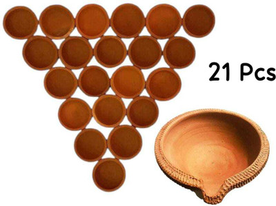 om craft villa CLAY DEEPAK/Earthen Clay Diya/TABLE DIYA SAT/OIL LAMP/CLAY DEEPAK Earthenware (Pack of 21) Table Diya Set(Height: 2 inch)