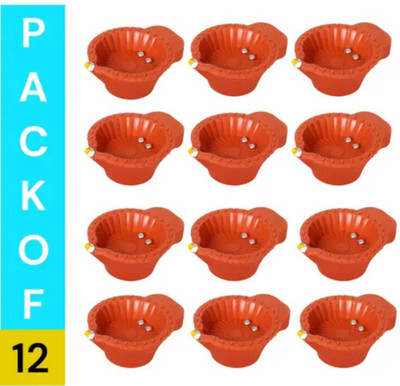HydroGlow E-Diyas water sensor tan color real e-diya for Diwali decoration Plastic Plastic (Pack of 12) Table Diya(Height: 1.5 inch)