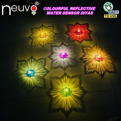 NEUVO Reflection LED 3D Star Diya Crystal Water Sensor Diya Floating Diwali E-diya Crystal (Pack of 6) Table Diya(Height: 3 inch)
