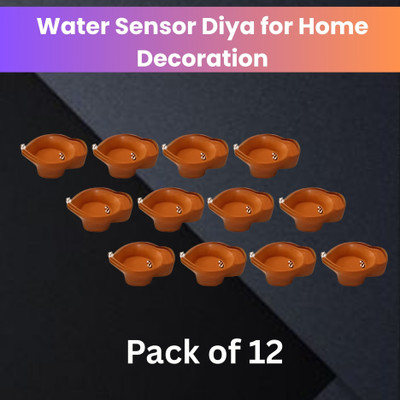 Guggu Water Sensor Diya LED Water Diyas for Diwali Home & Office Décor Pack of 12 Q100 Plastic (Pack of 12) Table Diya Set(Height: 2 inch)