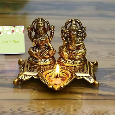 Art N Hub Beautiful Design Laxmi Ganesh Ji Metal Aluminium Table Diya Set(Height: 4 inch)