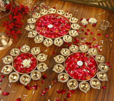 SHUBH SAJWATS Flower Decorative Urli Bowl For Home Iron (Pack of 3) Table Diya Set(Height: 3 inch)