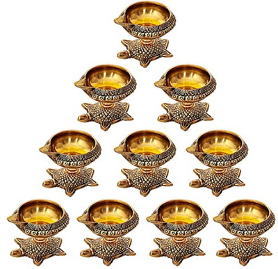 Gupangam Brass Kuber Diya with Turtle Base Brass (Pack of 10) Table Diya Set(Height: 3 inch)