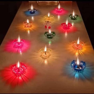 Viskri 3D Reflection Reusable Multi Shape Oil Diya for Diwali pack of 12 Plastic Table Diya Set(Height: 1.5 inch)