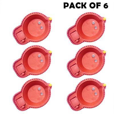ZURU BUNCH Traditional Design Diwali Diya Battery Powered For Temple Office/Home Decoration PTFE (Non-stick) (Pack of 6) Table Diya Set(Height: 1.1 inch)