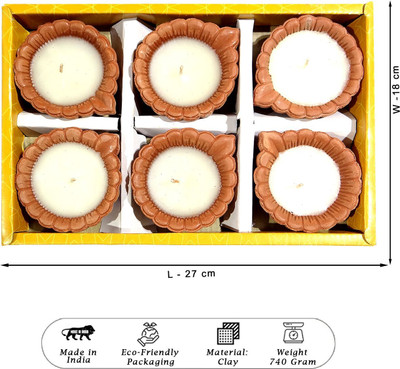 upharkaro Eco-Friendly Clay Fancy Wax Diya By Upharkaro Terracotta (Pack of 6) Table Diya Set(Height: 1.5 inch)