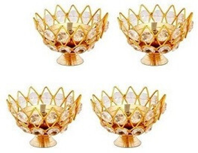 SBBCO Brass & Crystal Bowl Akhand Diya/ Oil Lamp (Pack of 4) Brass (Pack of 4) Table Diya(Height: 2 inch)