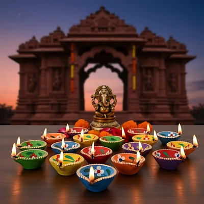 Homora Pottery (Pack of 24) Table Diya Set(Height: 0.2 inch)