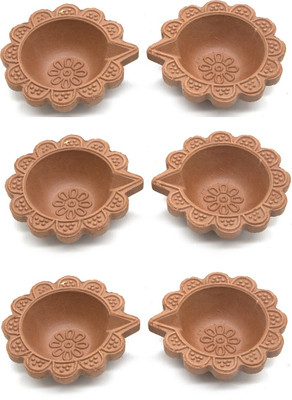 SOMUDEE Earthenware (Pack of 6) Table Diya Set(Height: 3 inch)