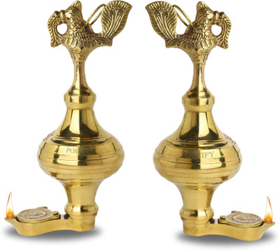 POSHIFY Brass Latkan Deep (pack of 2)- Hanging Diya (without Chain) Brass (Pack of 2) Table Diya Set(Height: 9.4 inch)