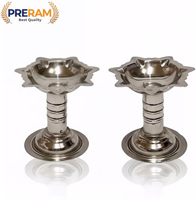 Preram PRERAM Stainless Steel Table Diya Set Stainless Steel (Pack of 2) Table Diya Set(Height: 4 inch)