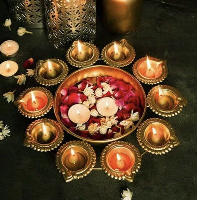 MAHISON LIFESTYLE Premium Designer Metal Diya Shaped Urli Decorative Showpiece  -  6 cm(Iron, Gold)