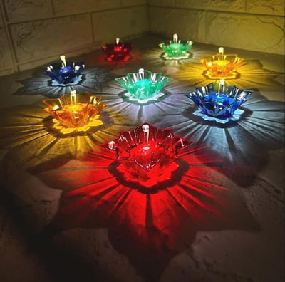 PGKI Water Sensor Reflection Led Diya Candle with Water Sensing Technology Plastic (Pack of 6) Table Diya Set(Height: 4 inch)