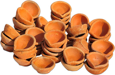 Jeevan Ghutti Traditional Handmade Reusable mitti/Clay Diya | Oil Lamps for Diwali/Daily Pooja Earthenware (Pack of 51) Table Diya Set(Height: 1 inch)