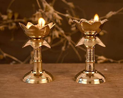 Startraders kamal diya stand pack of 2 height 5 inche Brass Table Diya(Height: 5 inch)