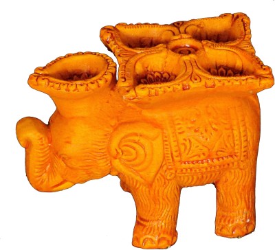 SUNINOW terracotta elephant decor with 5 diya Terracotta (Pack of 5) Table Diya Set(Height: 4 inch)