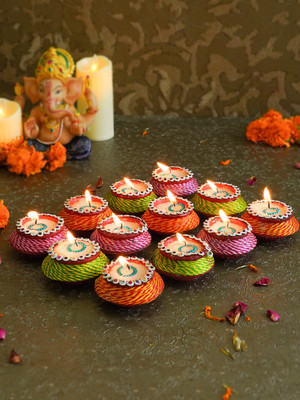 TIED RIBBONS Clay Table Diya for Diwali Pooja Festival Occassion Terracotta (Pack of 12) Table Diya Set(Height: 1 inch)