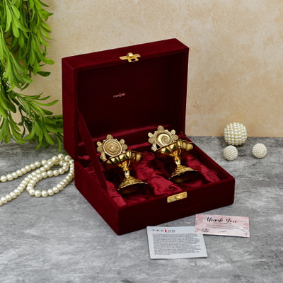 T-KA108 Brass Shanku Chakra Kuber Vilakku symbolizes prosperity, peace, energy. Brass (Pack of 2) Table Diya Set(Height: 4.5 inch)
