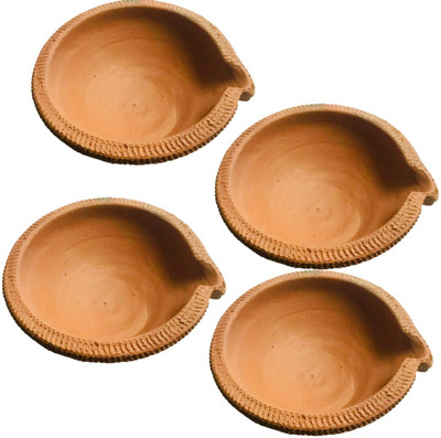 Jetwals clay diya Earthenware (Pack of 4) Table Diya(Height: 3 inch)