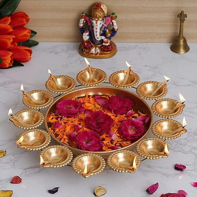 FNF Creation Metal Decorative Flower Shape Diya Traditional Diya Urli Iron Table Diya Set(Height: 3.5 inch)