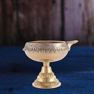 DARIDRA BHANJAN Kuber Stand Brass Diya For Puja / Deepak / Brass Table Diya (Height: 2.7 inch) Brass Table Diya(Height: 2 inch)