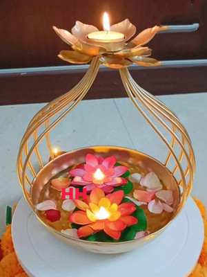apardecor Lotus Urli/urali/iron Urli With Bowl/urli With Stand/uruli Iron Table Diya Set(Height: 10 inch)