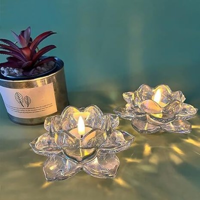 F QUEEN CREATION Glass (Pack of 2) Table Diya Set(Height: 2 inch)