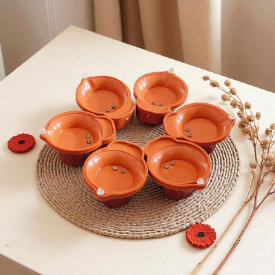 ASIDEA Traditional Handmade Clay diya Plastic (Pack of 6) Table Diya(Height: 2.3 inch)