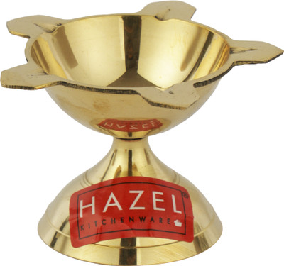 HAZEL New Punch Deevi Brass Diya Oil Lamp, Golden Brass Table Diya(Height: 1.96 inch)