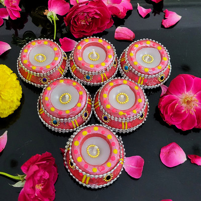 SKY TRENDS SKYTRENDS Matki Candles Diwali Decoration Set Set of 6 Ceramic (Pack of 6) Table Diya(Height: 3 inch)