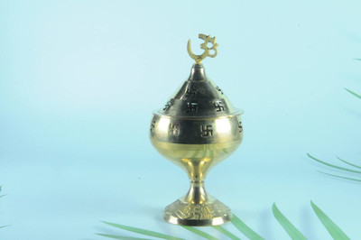 Karauli Collection Diya Jyoti Stand with Cover Oil Lamp Akhand Diya/Laltern for Navratri OM Swastik Brass Table Diya(Height: 3.5 inch)