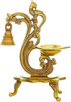 Kratidecor Curved Peacock Design Brass Table Diya(Height: 8 inch)