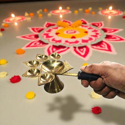 Divine Bazaar Brass Panch Deepak Aarti, panch aarti brass, diya for aarti Brass Table Diya(Height: 2.4 inch)