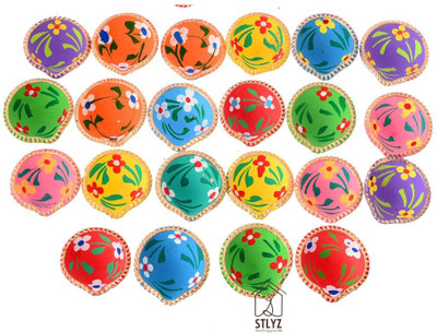 BS NATURAL Unic Design Decorative Clay Diya, Glossy Finish Color & Dust Proof use for puja Earthenware (Pack of 25) Table Diya(Height: 2 inch)