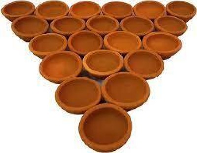 QWGPT PACK OF 21 PCS CLAY DIYA Ceramic (Pack of 21) Table Diya(Height: 3 inch)