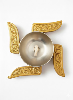 ELVIO Traditional Swastik Diya for Diwali Pooja Decoration Shantiya Diya Light Weight Brass Table Diya(Height: 1 inch)