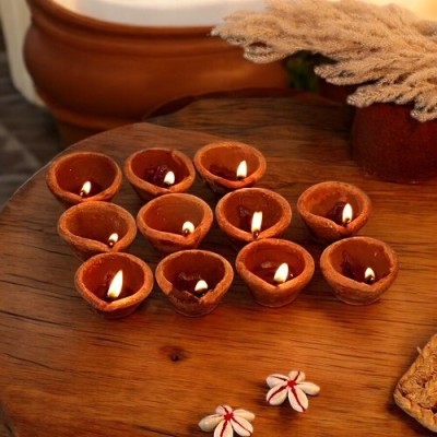 dada ji Stoneware (Pack of 12) Table Diya Set(Height: 2 inch)