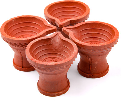 DSN Diya with Stand Shape Terracotta (Pack of 4) Table Diya(Height: 2 inch)
