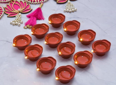 ANSHIKA COLLECTION Water Sensor Diya Set Water Sensor LED Diyas Decorative LED Lights E-Diya Plastic (Pack of 12) Table Diya Set(Height: 6 inch)