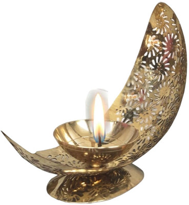viDixn Shadow Brass Half Moon Deepak Diya| for Pooja/puja Diwali (Golden, 9 X 3.5 Cm) Brass Table Diya(Height: 3.14 inch)