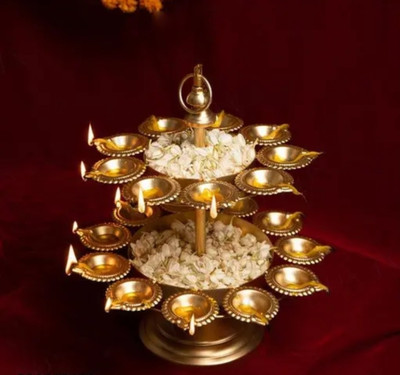 A S CRAFTS HUB 2 layer urli diya stand piece of Urli Bowl With Their Base Decorative Showpiece Iron Table Diya(Height: 12 inch)