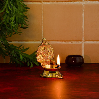 T-KA108 PURE BRASS MADE KAMAKSHI DIYA - MINI SIZE - 4.3 INCH HIGH Brass Table Diya(Height: 4.3 inch)