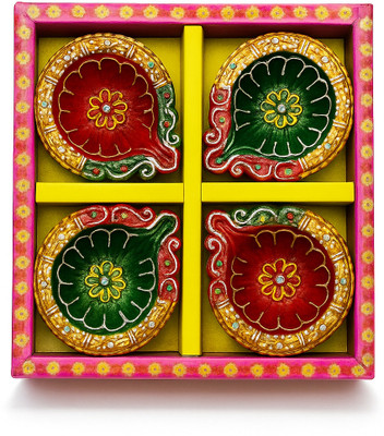 PABOCART Handmade Clay Diyas Set for Diwali Decoration (4 Pcs) – Terracotta Mitti Earthenware Table Diya Set(Height: 1.5 inch)