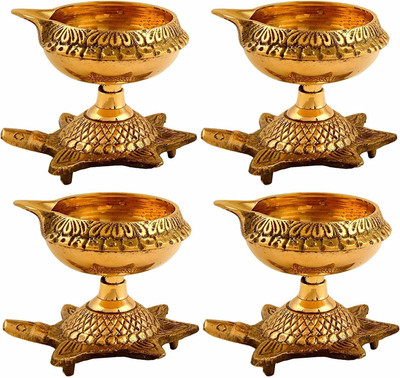 SBBCO 4 Brass Kuber Diya for Puja Item Akhand Turtle Diya For Diwali - (2.2*1.7*1.5)in Brass, Copper (Pack of 4) Table Diya Set(Height: 1.5 inch)