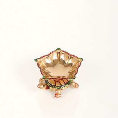 DANIYAL HANDICRAFTS MULTICOLOURED TURTLE BRASS POOJA DEEPAM/DIYA FOR POOJA Brass Table Diya(Height: 1.5 inch)