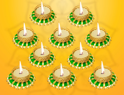 DP Crafts Handcrafted Decorative Diya set for Diwali & Home Decoration Brass (Pack of 10) Table Diya Set(Height: 1 inch)