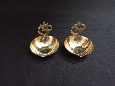 HIHOMEDECOR Brass (Pack of 2) Table Diya Set(Height: 2.5 inch)