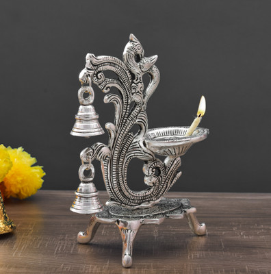 HOUZZPLUS Peacock design single batti diya for home decor aarti home temple decoration Aluminium Table Diya(Height: 7.8 inch)