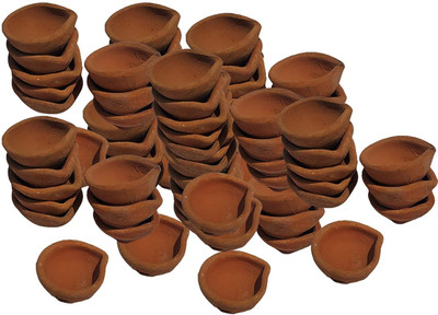 Migento Earthenware (Pack of 21) Table Diya Set(Height: 3.14 inch)